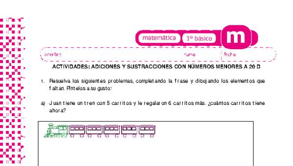 Adiciones y sustracciones con números menores a 20 d Adiciones y sustracciones con números menores a 20 d