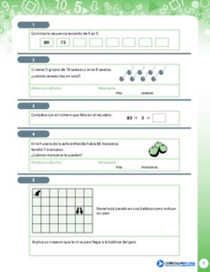 Ejercicios variados de adición de números naturales y de trayectoria Ejercicios variados de adición de números naturales y de trayectoria