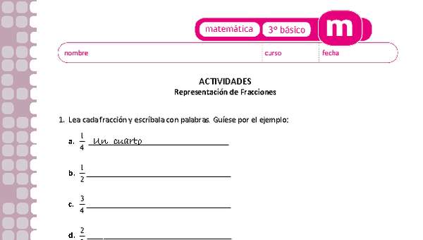 Representación de fracciones Representación de fracciones