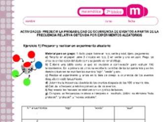 Predecir la probabilidad de ocurrencia de eventos a partir de la frecuencia relativa obtenida por experimentos aleatorios Predecir la probabilidad de ocurrencia de eventos a partir de la frecuencia relativa obtenida por experimentos aleatorios