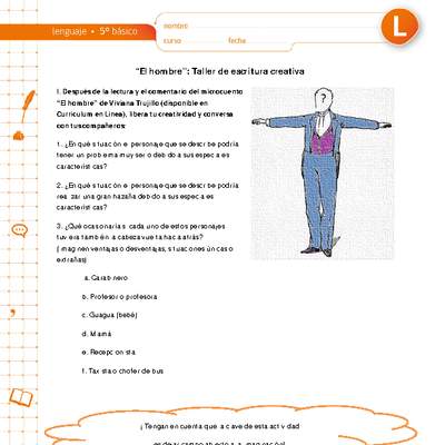 "El hombre": taller de escritura creativa "El hombre": taller de escritura creativa