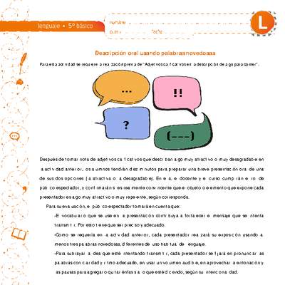 Descripción oral usando palabras novedosas Descripción oral usando palabras novedosas