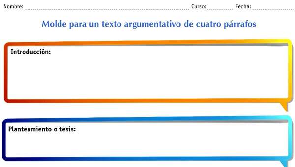 Molde para un texto argumentativo de cuatro párrafos Molde para un texto argumentativo de cuatro párrafos