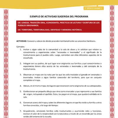 Actividad sugerida: LC01 - Colla - U1 - N°2:  Conocen y ubican de dónde proceden territorialmente sus ancestros familiares. Actividad sugerida: LC01 - Colla - U1 - N°2:  Conocen y ubican de dónde proceden territorialmente sus ancestros familiares.