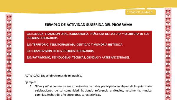 Actividad sugerida: LC01 - Colla - U3 - N°3: Las celebraciones de mi pueblo. Actividad sugerida: LC01 - Colla - U3 - N°3: Las celebraciones de mi pueblo.