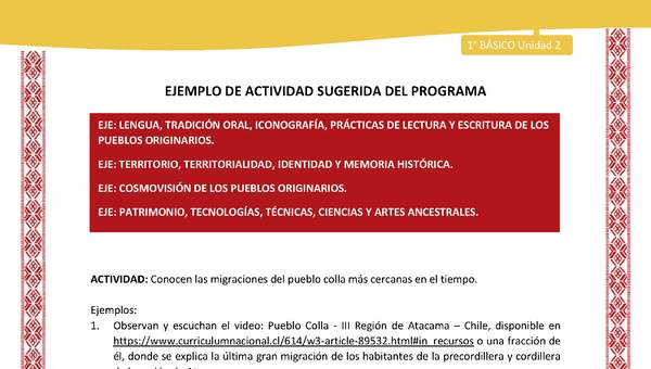 Actividad sugerida: LC01 - Colla - U2 - N°2: Conocen las migraciones del pueblo colla más cercanas en el tiempo. Actividad sugerida: LC01 - Colla - U2 - N°2: Conocen las migraciones del pueblo colla más cercanas en el tiempo.
