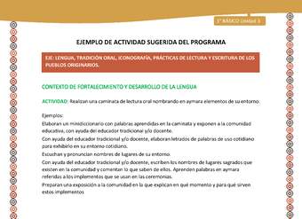 Actividad sugerida LC01 - Aymara - U04 - N°06: Realizan una caminata de lectura oral nombrando en aymara elementos de su entorno