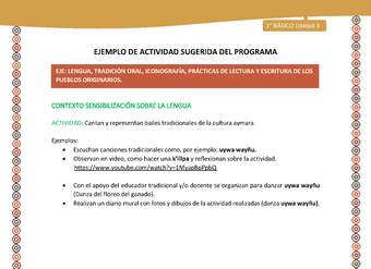 Actividad sugerida LC01 - Aymara - U03 - N°10: Cantan y representan bailes tradicionales de la cultura aymara Actividad sugerida LC01 - Aymara - U03 - N°10: Cantan y representan bailes tradicionales de la cultura aymara
