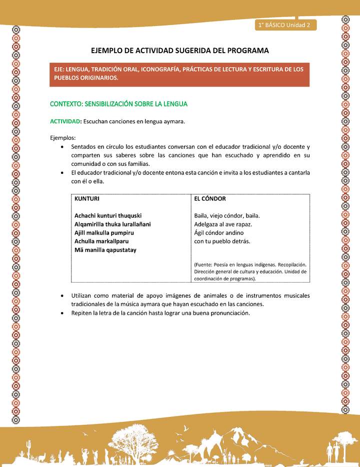 Actividad sugerida LC01 - Aymara - U02 - N°18: Escuchan canciones en lengua aymara Actividad sugerida LC01 - Aymara - U02 - N°18: Escuchan canciones en lengua aymara