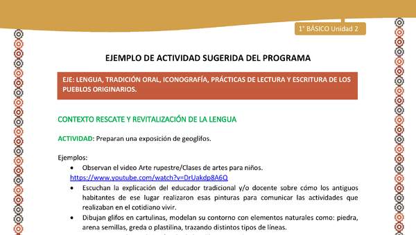 Actividad sugerida LC01 - Aymara - U02 - N°23: Preparan una exposición de geoglifos Actividad sugerida LC01 - Aymara - U02 - N°23: Preparan una exposición de geoglifos