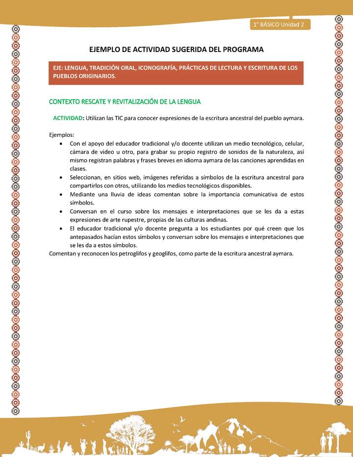 Actividad sugerida LC01 - Aymara - U02 - N°09: Utilizan las TIC para conocer expresiones de la escritura ancestral del pueblo aymara Actividad sugerida LC01 - Aymara - U02 - N°09: Utilizan las TIC para conocer expresiones de la escritura ancestral del pueblo aymara