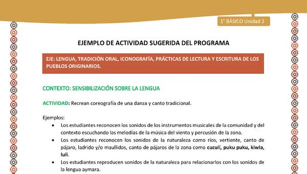 Actividad sugerida LC01 - Aymara - U02 - N°04: Recrean coreografía de una danza y canto tradicional Actividad sugerida LC01 - Aymara - U02 - N°04: Recrean coreografía de una danza y canto tradicional