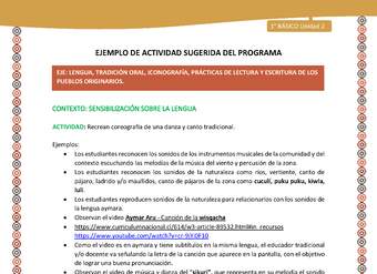 Actividad sugerida LC01 - Aymara - U02 - N°04: Recrean coreografía de una danza y canto tradicional Actividad sugerida LC01 - Aymara - U02 - N°04: Recrean coreografía de una danza y canto tradicional