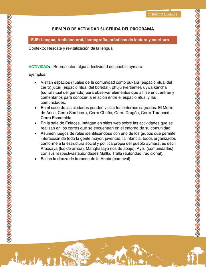 Actividad sugerida LC01 - Aymara - U03 - N°06: Representan alguna festividad del pueblo aymara Actividad sugerida LC01 - Aymara - U03 - N°06: Representan alguna festividad del pueblo aymara