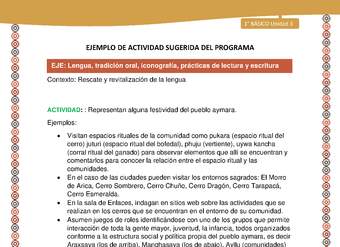 Actividad sugerida LC01 - Aymara - U03 - N°06: Representan alguna festividad del pueblo aymara Actividad sugerida LC01 - Aymara - U03 - N°06: Representan alguna festividad del pueblo aymara