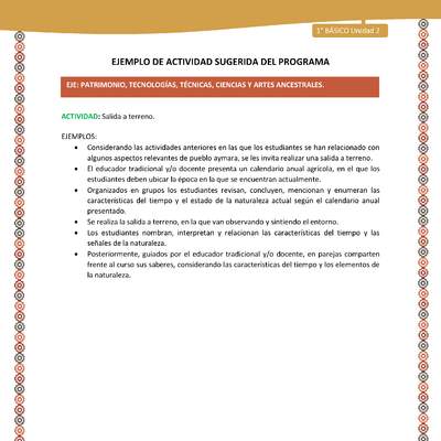 Actividad sugerida LC01 - Aymara - U02 - N°16: Salida a terreno Actividad sugerida LC01 - Aymara - U02 - N°16: Salida a terreno
