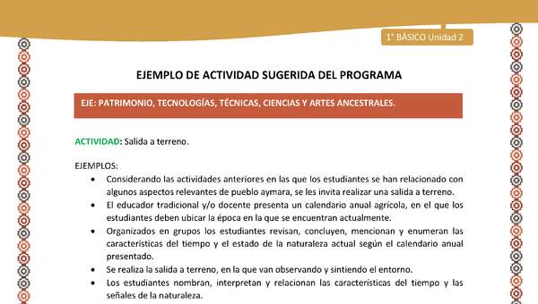 Actividad sugerida LC01 - Aymara - U02 - N°16: Salida a terreno Actividad sugerida LC01 - Aymara - U02 - N°16: Salida a terreno