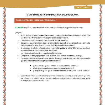 Actividad sugerida LC01 - Aymara - U02 - N°15:  Escuchan un relato del educador tradicional sobre el origen de los alimentos Actividad sugerida LC01 - Aymara - U02 - N°15:  Escuchan un relato del educador tradicional sobre el origen de los alimentos