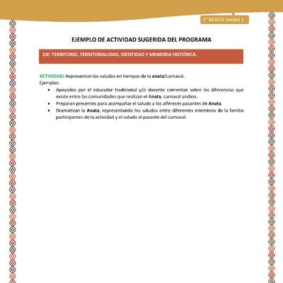 Actividad sugerida LC01 - Aymara - U02 - N°12: : Representan los saludos en tiempos de la anata/carnaval Actividad sugerida LC01 - Aymara - U02 - N°12: : Representan los saludos en tiempos de la anata/carnaval
