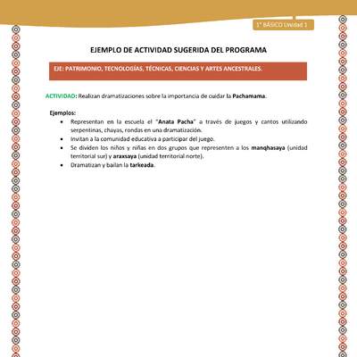 Actividad sugerida LC01 - Aymara - U01 - N°24: Realizan dramatizaciones sobre la importancia de cuidar la Pachamama Actividad sugerida LC01 - Aymara - U01 - N°24: Realizan dramatizaciones sobre la importancia de cuidar la Pachamama