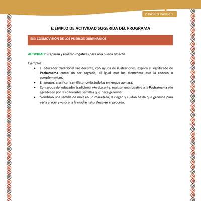 Actividad sugerida LC01 - Aymara - U01 - N°19:  Preparan y realizan rogativas para una buena cosecha. Actividad sugerida LC01 - Aymara - U01 - N°19:  Preparan y realizan rogativas para una buena cosecha.