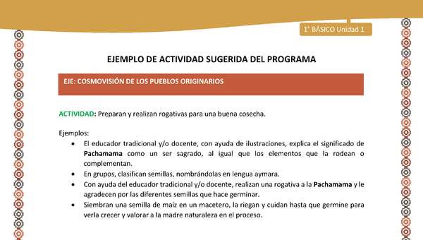 Actividad sugerida LC01 - Aymara - U01 - N°19:  Preparan y realizan rogativas para una buena cosecha. Actividad sugerida LC01 - Aymara - U01 - N°19:  Preparan y realizan rogativas para una buena cosecha.