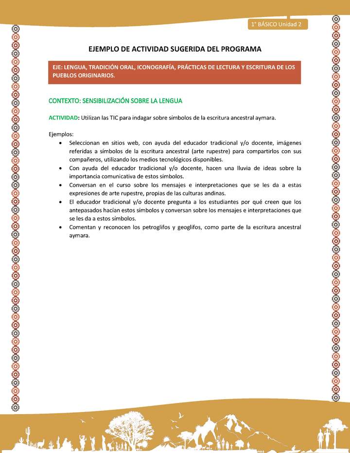 Actividad sugerida LC01 - Aymara - U02 - N°06: Utilizan las TIC para indagar sobre símbolos de la escritura ancestral aymara Actividad sugerida LC01 - Aymara - U02 - N°06: Utilizan las TIC para indagar sobre símbolos de la escritura ancestral aymara