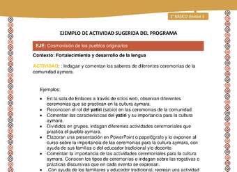 Actividad sugerida LC01 - Aymara - U03 - N°14:  Indagan y comentan los saberes de diferentes ceremonias de la comunidad aymara Actividad sugerida LC01 - Aymara - U03 - N°14:  Indagan y comentan los saberes de diferentes ceremonias de la comunidad aymara