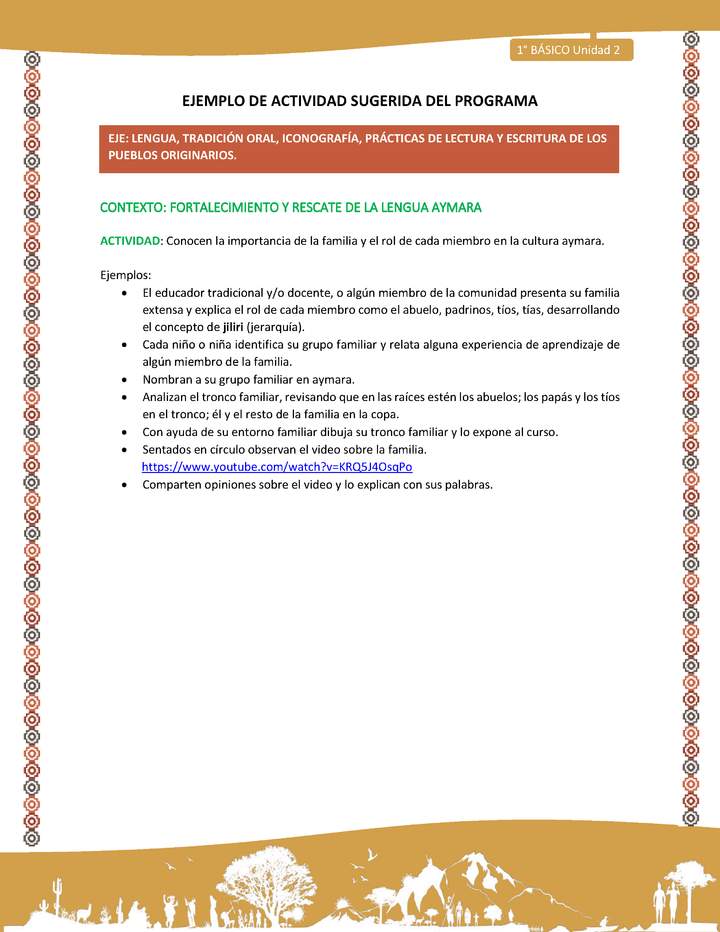 Actividad sugerida LC01 - Aymara - U02 - N°25:  Conocen la importancia de la familia y el rol de cada miembro en la cultura aymara Actividad sugerida LC01 - Aymara - U02 - N°25:  Conocen la importancia de la familia y el rol de cada miembro en la cultura aymara