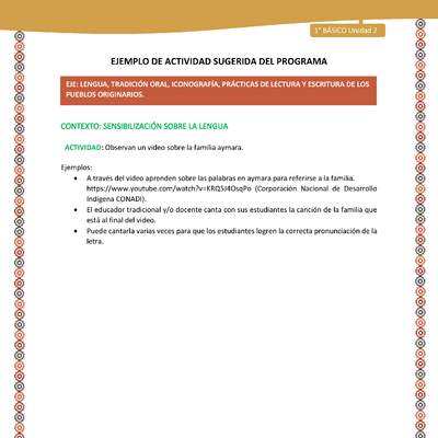 Actividad sugerida LC01 - Aymara - U02 - N°01:  Observan un video sobre la familia aymara Actividad sugerida LC01 - Aymara - U02 - N°01:  Observan un video sobre la familia aymara