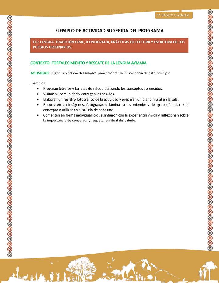 Actividad sugerida LC01 - Aymara - U02 - N°26: Organizan “el día del saludo” para celebrar la importancia de este principio Actividad sugerida LC01 - Aymara - U02 - N°26: Organizan “el día del saludo” para celebrar la importancia de este principio