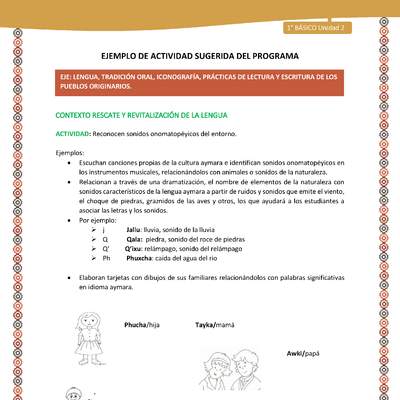 Actividad sugerida LC01 - Aymara - U02 - N°20: Reconocen sonidos onomatopéyicos del entorno Actividad sugerida LC01 - Aymara - U02 - N°20: Reconocen sonidos onomatopéyicos del entorno