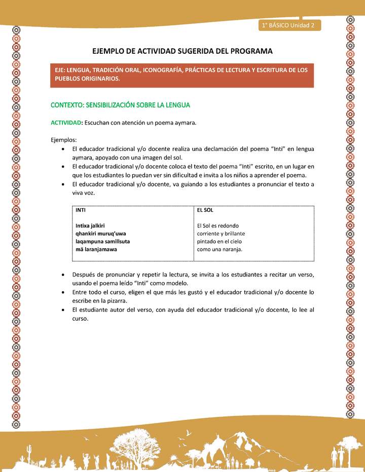Actividad sugerida LC01 - Aymara - U02 - N°2:  Escuchan con atención un poema aymara Actividad sugerida LC01 - Aymara - U02 - N°2:  Escuchan con atención un poema aymara
