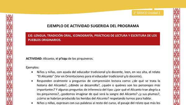 Actividad sugerida: LC02 - Colla - U2 - N°1: Alicanto, el p’isqu de los pirquineros Actividad sugerida: LC02 - Colla - U2 - N°1: Alicanto, el p’isqu de los pirquineros