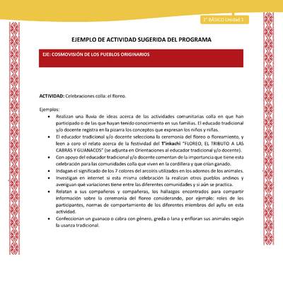 Actividad sugerida: LC02 - Colla - U1 - N°6: Celebraciones colla: el floreo Actividad sugerida: LC02 - Colla - U1 - N°6: Celebraciones colla: el floreo