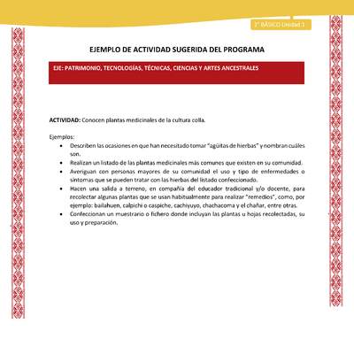 Actividad sugerida: LC02 - Colla - U1 - N°9: Conocen plantas medicinales de la cultura colla Actividad sugerida: LC02 - Colla - U1 - N°9: Conocen plantas medicinales de la cultura colla