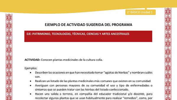 Actividad sugerida: LC02 - Colla - U1 - N°9: Conocen plantas medicinales de la cultura colla Actividad sugerida: LC02 - Colla - U1 - N°9: Conocen plantas medicinales de la cultura colla