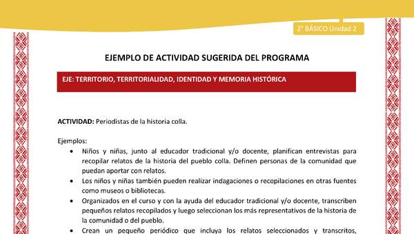 Actividad sugerida: LC02 - Colla - U2 - N°5: Periodistas de la historia colla. Actividad sugerida: LC02 - Colla - U2 - N°5: Periodistas de la historia colla.