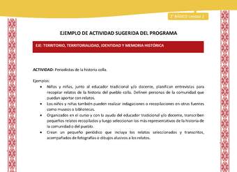 Actividad sugerida: LC02 - Colla - U2 - N°5: Periodistas de la historia colla. Actividad sugerida: LC02 - Colla - U2 - N°5: Periodistas de la historia colla.