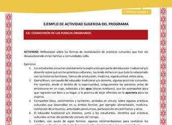 Actividad sugerida: LC02 - Colla - U3 - N°6: Reflexionan sobre las formas de revitalización de prácticas culturales que han ido desapareciendo en las familias y comunidades colla. Actividad sugerida: LC02 - Colla - U3 - N°6: Reflexionan sobre las formas de revitalización de prácticas culturales que han ido desapareciendo en las familias y comunidades colla.