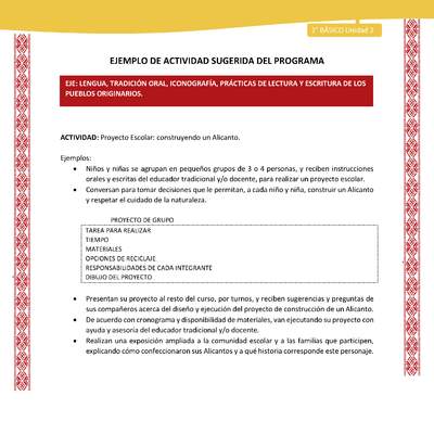 Actividad sugerida: LC02 - Colla - U2 - N°4: Proyecto Escolar: construyendo un Alicanto. Actividad sugerida: LC02 - Colla - U2 - N°4: Proyecto Escolar: construyendo un Alicanto.