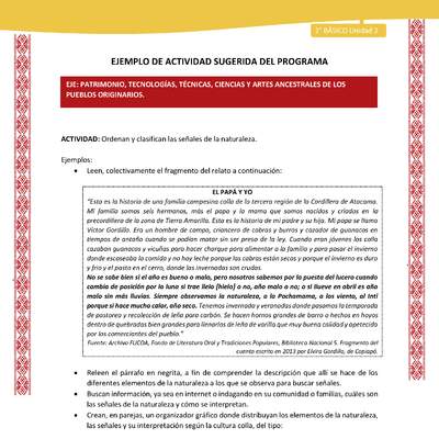 Actividad sugerida: LC02 - Colla - U2 - N°10: Ordenan y clasifican las señales de la naturaleza. Actividad sugerida: LC02 - Colla - U2 - N°10: Ordenan y clasifican las señales de la naturaleza.