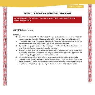 Actividad sugerida: LC02 - Colla - U2 - N°12: Salida a terreno. Actividad sugerida: LC02 - Colla - U2 - N°12: Salida a terreno.