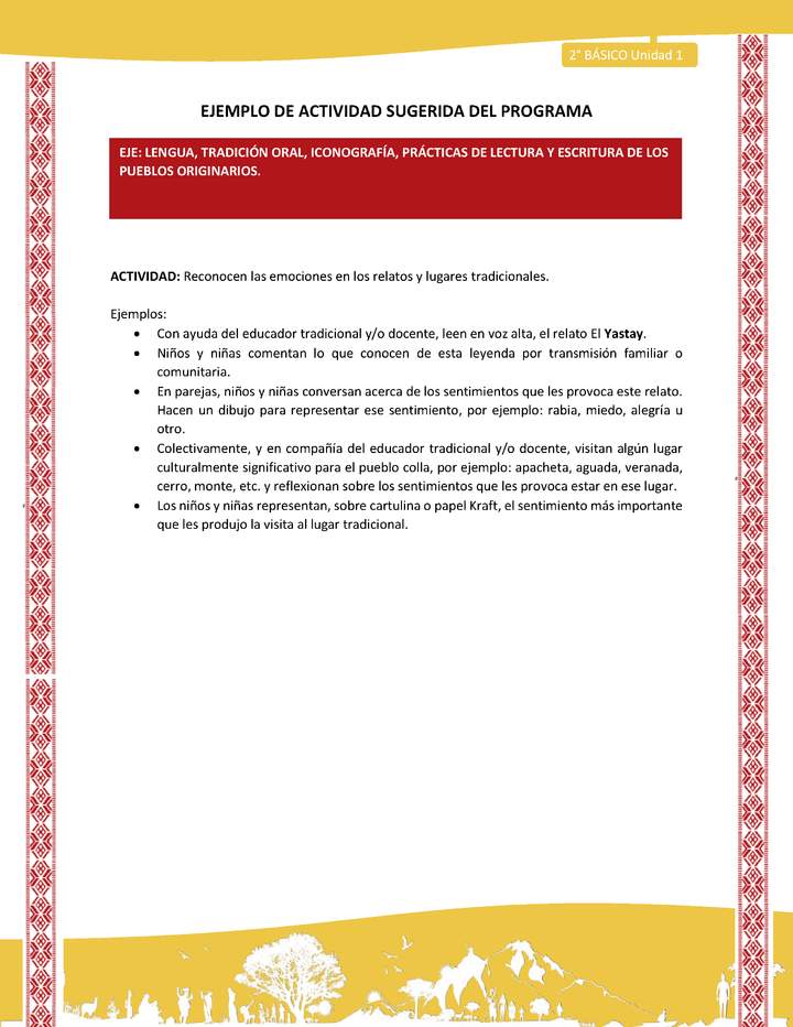 Actividad sugerida: LC02 - Colla - U1 - N°1: Reconocen las emociones en los relatos y lugares tradicionales. Actividad sugerida: LC02 - Colla - U1 - N°1: Reconocen las emociones en los relatos y lugares tradicionales.