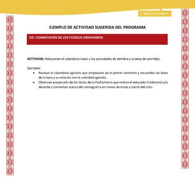 Actividad sugerida: LC02 - Colla - U4 - N°3: Relacionan el calendario lunar y las actividades de siembra y crianza de animales. Actividad sugerida: LC02 - Colla - U4 - N°3: Relacionan el calendario lunar y las actividades de siembra y crianza de animales.