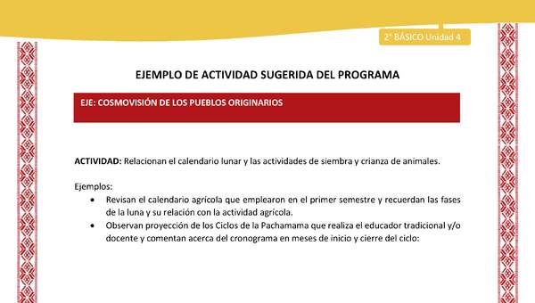 Actividad sugerida: LC02 - Colla - U4 - N°3: Relacionan el calendario lunar y las actividades de siembra y crianza de animales. Actividad sugerida: LC02 - Colla - U4 - N°3: Relacionan el calendario lunar y las actividades de siembra y crianza de animales.