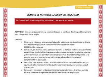 Actividad sugerida: LC02 - Colla - U3 - N°4: Conocen el espacio físico y características de la identidad de otro pueblo originario, para compararlas con el propio. Actividad sugerida: LC02 - Colla - U3 - N°4: Conocen el espacio físico y características de la identidad de otro pueblo originario, para compararlas con el propio.