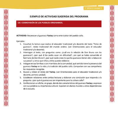 Actividad sugerida: LC02 - Colla - U3 - N°5: Reconocen al guanaco Yastay como ente tutelar del pueblo colla. Actividad sugerida: LC02 - Colla - U3 - N°5: Reconocen al guanaco Yastay como ente tutelar del pueblo colla.