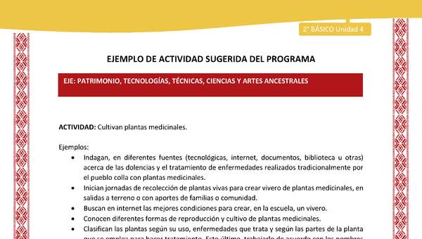 Actividad sugerida: LC02 - Colla - U4 - N°4: Cultivan plantas medicinales. Actividad sugerida: LC02 - Colla - U4 - N°4: Cultivan plantas medicinales.