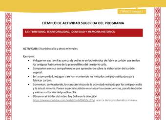 Actividad sugerida: LC02 - Colla - U2 - N°7: El carbón colla y otros minerales Actividad sugerida: LC02 - Colla - U2 - N°7: El carbón colla y otros minerales
